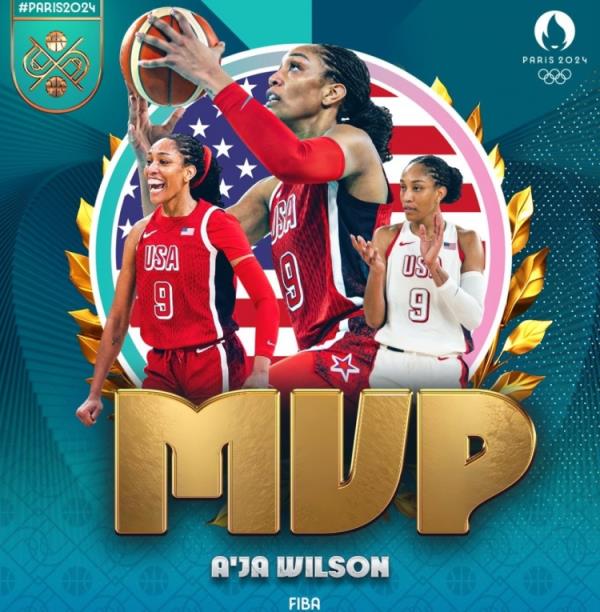 FIBA官方：阿贾-威尔逊荣膺本届奥运会女篮MVP